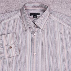 Jhane Barnes Silk Blend Button‎ Up Shirt Striped Pattern Casual Mens Large